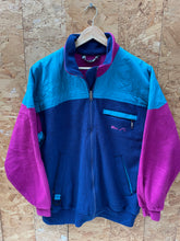 Vintage 90s purple turquoise blue vibrant block panel fleece jacket size medium